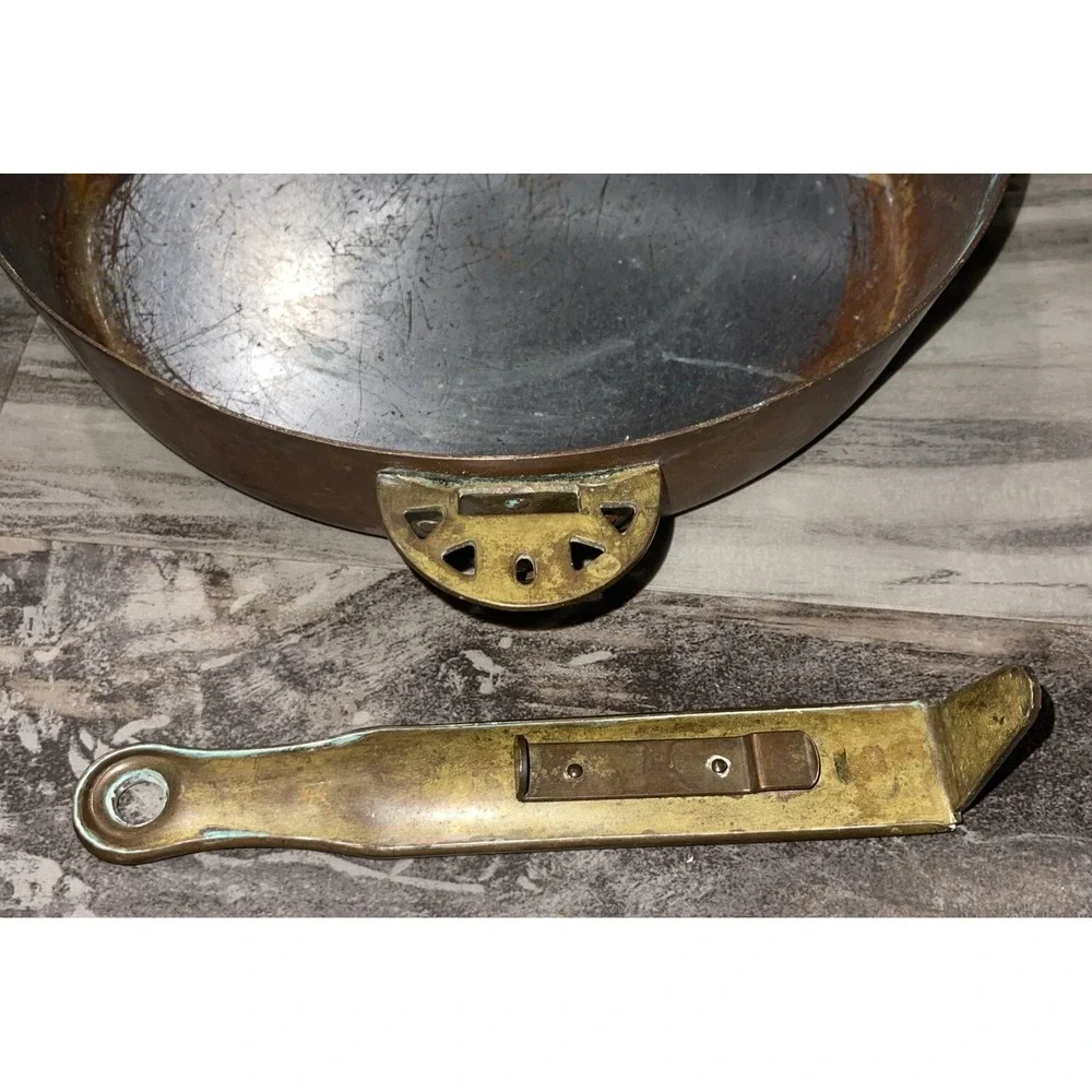 Vtg Copper Fry Skillet Pan Brass Handles 10 Inch Patina Farmhouse Decoration